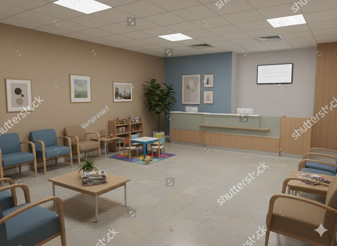 A clean family doctor reception area.
